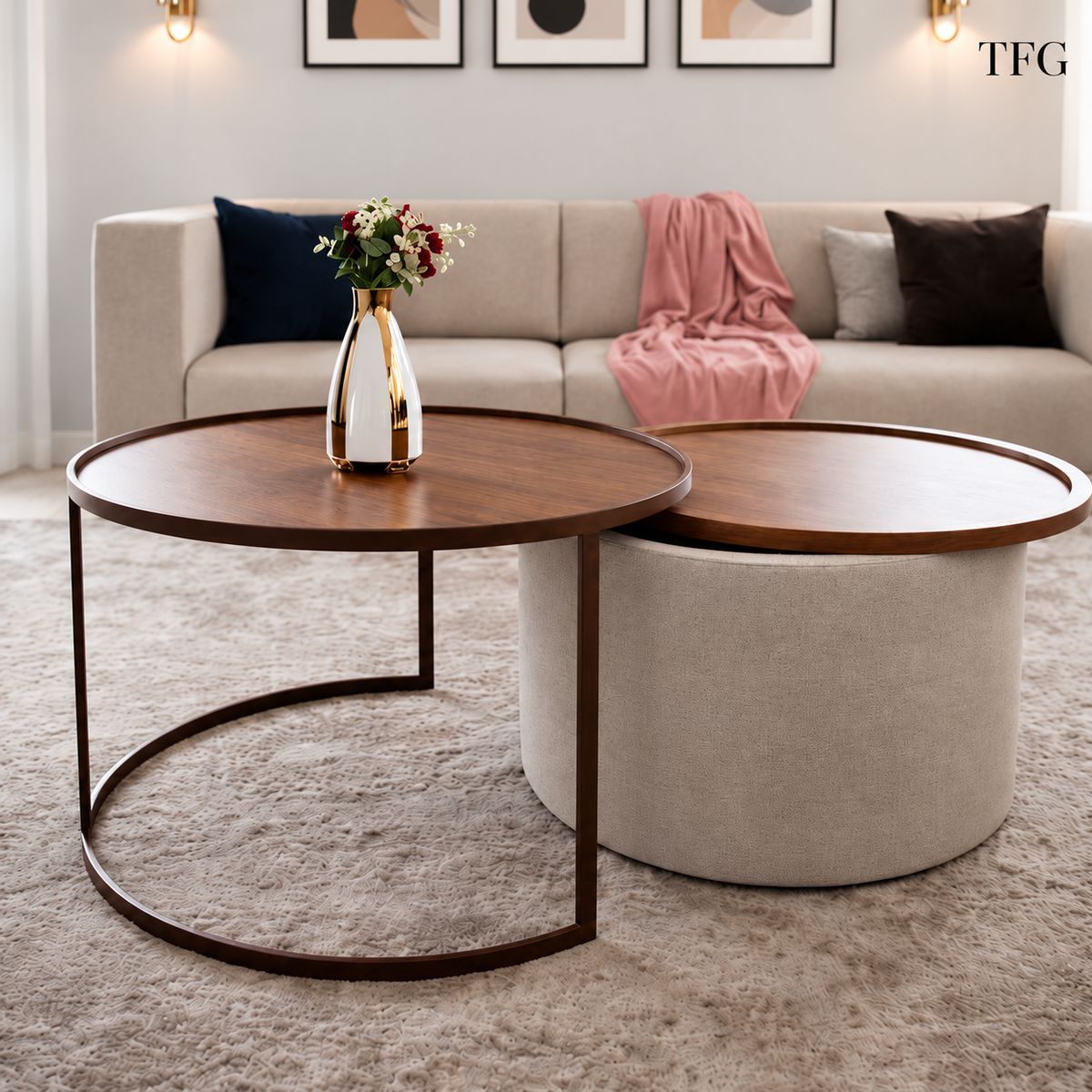 Juntos Set of 2 Center Tables with 1 Storage Space Table