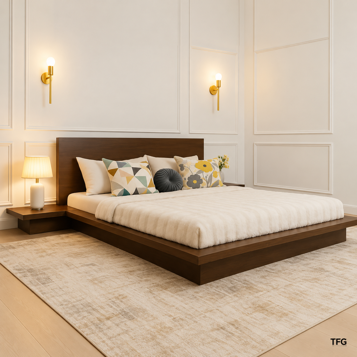 Standin Japanese Style Bed with 2 Side Tables