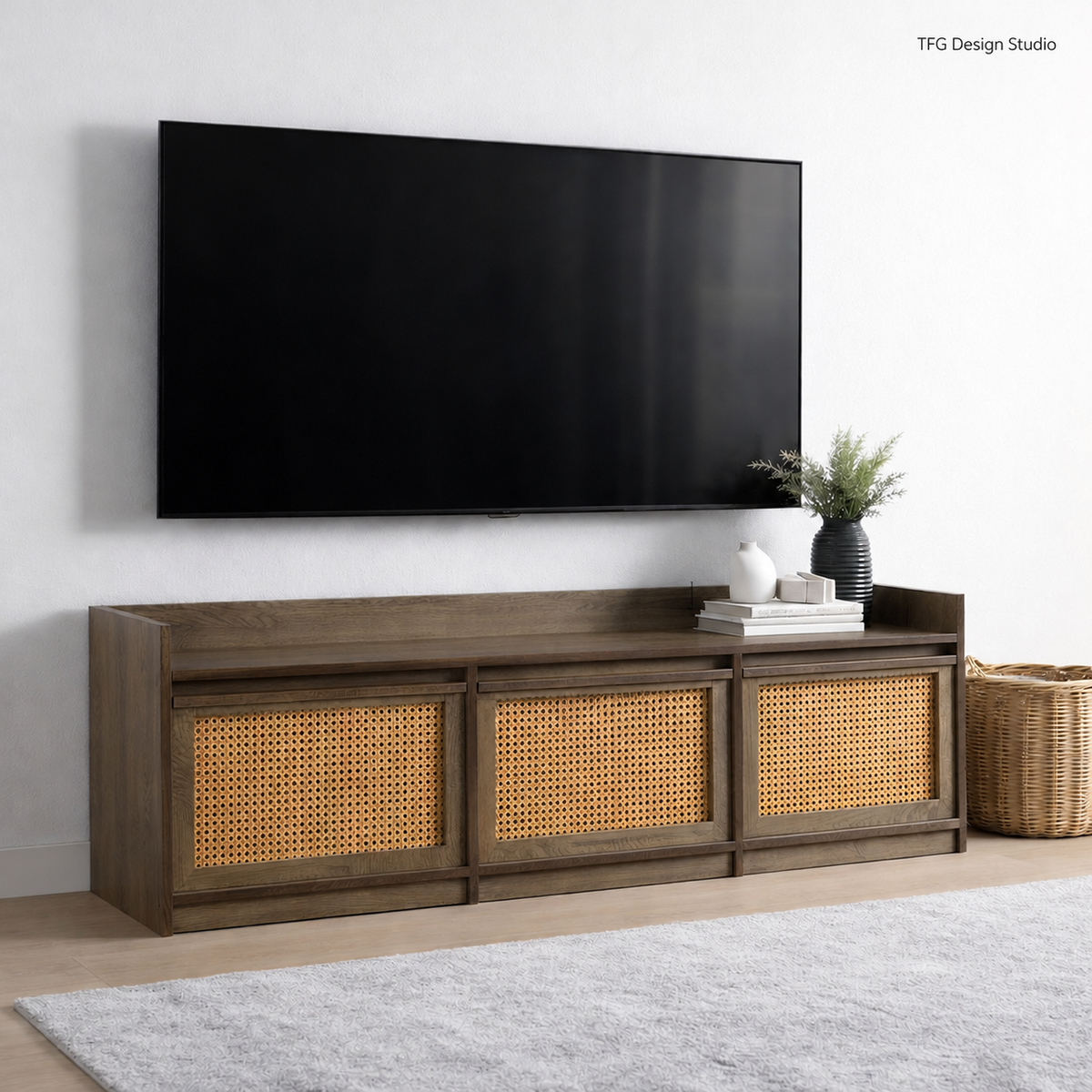 Chim TV Console with Cane Doors