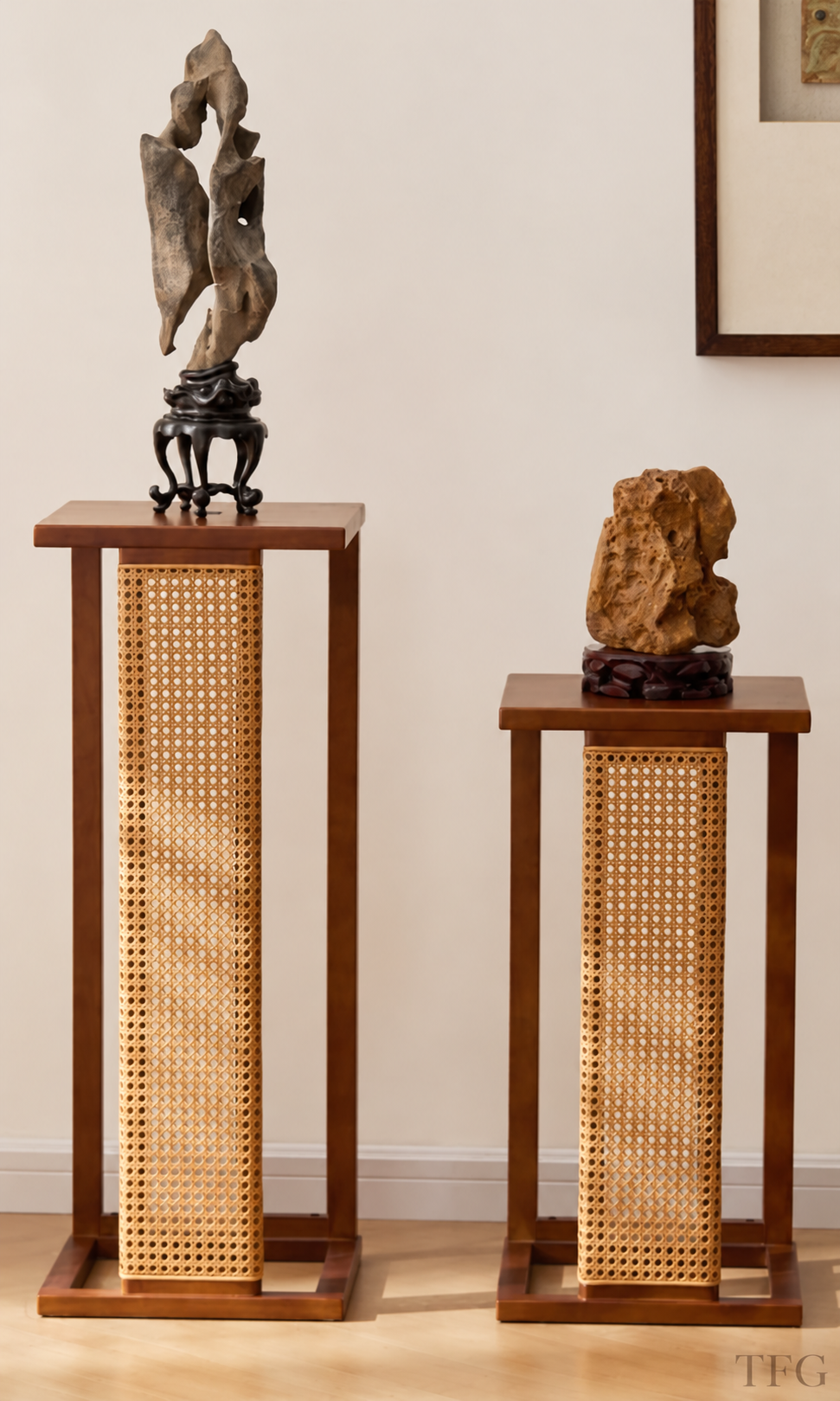 Tall Cane Plant Stand Pair